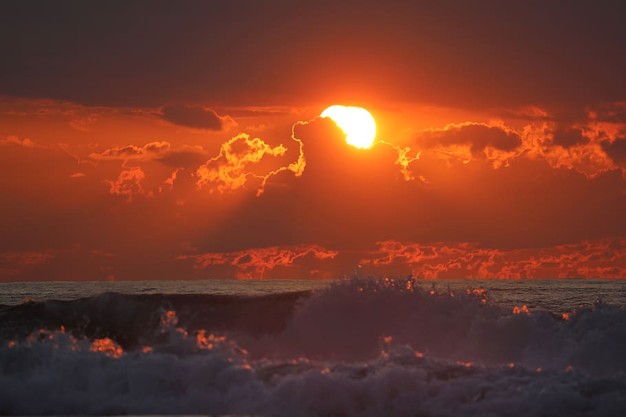sea, sunset, water, sky, evening, landscape, reflection, mood, nature, twilight, lake
