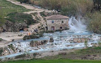 Itálie, toskánsko saturnia, tepelný, prameny, horký, voda, koupání, lázně, spaß, venkovní, sirné
