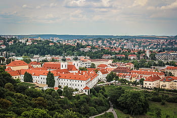 krajina, hora, Praha, Evropa, cestovat, Pohled, budov, domy, střechy, nebe, mraky