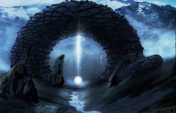 matte painting, sci fi, science fiction, sci-fi, futuristic, fantasy, landscape, mysterious, mountains, mood, lighting