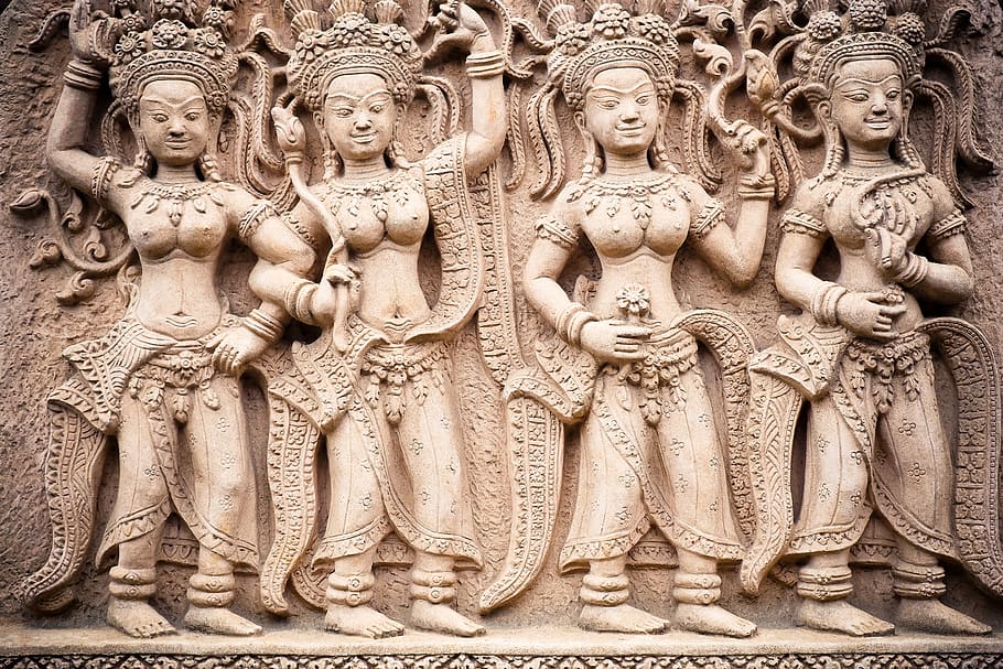 stone, figures, sculpture, artwork, art, stone figures, asia, dancers, khmer, high reliefs, cambodia