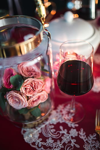 decoraciones de mesa, y, flores, san valentín, mesa, amor, romántico, juntos, romance, vajilla, comida