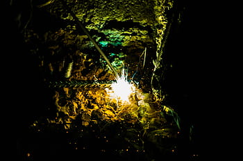 fire, flame, light, dark, night, welding, welder, steel, metal, rod, spark