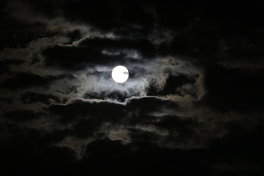 měsíc, Příroda, mraky, noc, úplněk