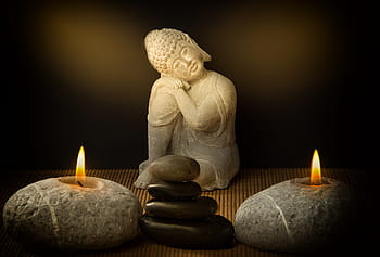 buddha, candles, stones, religion, buddhism, meditation, pray, culture, light, prayer, zen