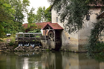 mølle, gammel, vand, bygning, historisk, arkitektur, vandmølle, natur, landskab, idyllisk, romantisk