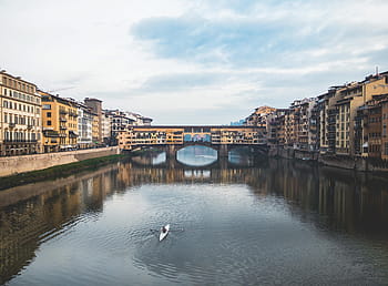 ponte vecchio, středověký, kámen uzavřený-spandrel, segmentální, obloukový most, řeka arno, florence, Itálie, architektura, modrý, panoráma města