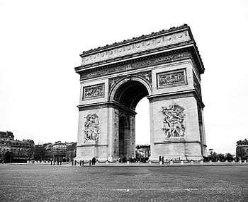 Arc De Triomphe, Paris, hitam dan putih, kota, Perancis, perjalanan, wisata, liburan