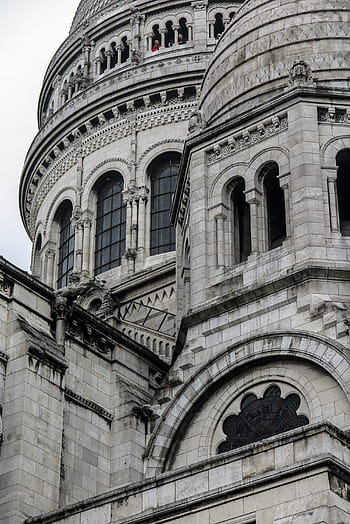 detaied view, sacre coeur, showing, window, ornate, stonwork, paris, france., architecture, cathedral, catholic