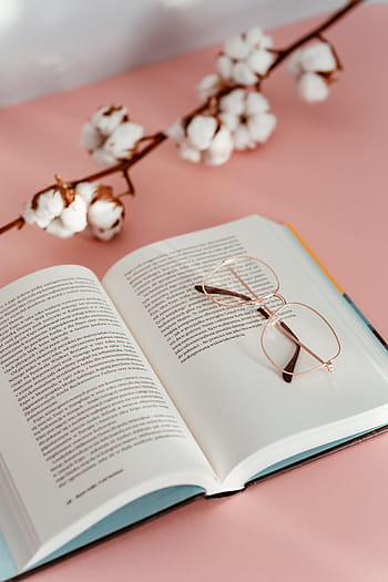 terbuka, buku, pink, latar belakang, membaca, kacamata, belajar, backgound merah muda, feminin