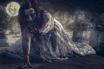 manipulation, witch, zombie, cemetary, horror, woman, birds