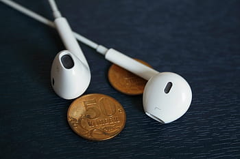 iphone, earpods, beyaz, müzik, dinlemek, kulaklık, para, madeni para, ios, seyyar, teknoloji