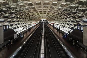 čekání, platformy metra, stejnosměrný systém metra, Systém., oblouk, dojíždět, plošina, stanice, Washington DC., klenutý, dojíždějící
