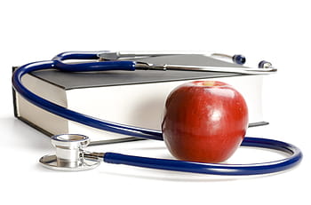 stetoscop, sfat, măr, alimente, examen, fruct, Test, izolat, auzi, fundal, liant