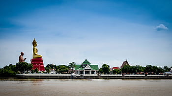 buddha statue, waterfront, buddhism, buddha, statue, religion, asia, asian, buddhist, culture, travel