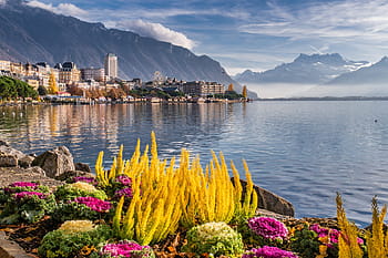 lake, mountains, landscape, montreux, switzerland