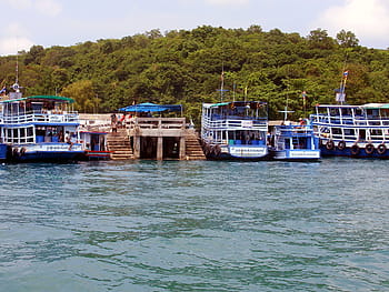 도킹 된, 페리 보트, 코 사멧 섬, 태국, 나룻배, 보트, 사멧, 섬, 타이, 승객, 관광 여행