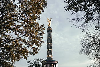 berlin στήλη νίκης, δέντρα, συννεφιασμένος, ημέρα, αρχιτεκτονική, κεφάλαιο, στήλη, Ευρώπη, κήπος, Γερμανία, χρυσός
