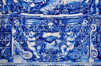 starověké, typický, portugalské dlaždice, -, azulejos, porto, Portugalsko, abstraktní, antický, architektura, umění