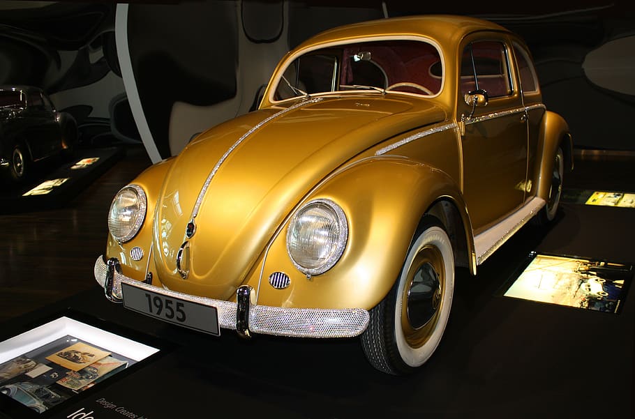 vw beetle, year built 1955, gold, vw wolfsburg
