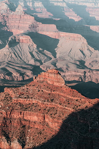 crumbling, red, peak, grand, canyon, sunlight, long, shadows, adventure, arizona, desert