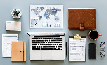účetnictví, podnikání, počítač, digitální zařízení, finanční, flatlay, investice, izolovaný, laptop, mobilní telefon, džbánek
