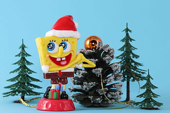 spongebob, sponge head, christmas, paid, santa hat, nicholas, celebration, celebrate, red, yellow, map