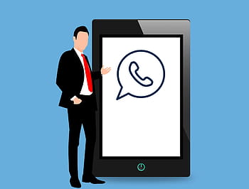 whatsapp, 사회적인, 미디어 앱, 변하기 쉬운, 태블릿, 서 있는, 사업가 그림, 삽화., 메시지, 응용 프로그램, 앱