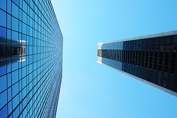 architettura, attività commerciale, bicchiere, ufficio, contemporaneo, costruzione, prospettiva, città, grattacielo, finestra, riflessione