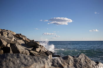 sea waves, crashing, rocks, background, Bay, Blue, Clouds, Coast, Coastline, Horizon, Island