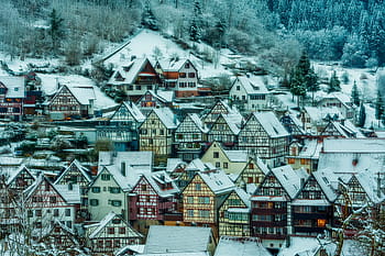 architektura, sníh, zimní, město, schiltach, vazník, Studený, domy, Vánoce, zimní noci, zasněžený