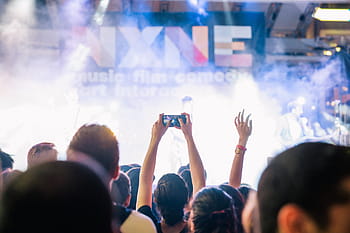 vue, public de concert, foule, enfumé, étape, Contexte, public, B: et, fête, club, Danse