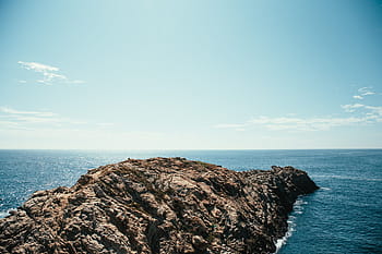 rocoso, acantilado, fondo, bahía, costa, horizonte, paisaje, océano, roca, cielo, sol