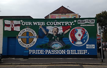 pouliční umění, belfast, severní, Irsko, Euro 2016 fotbalový turnaj, turnaj., nástěnná malba, Severní Irsko, Fotbal, irské fotbalové asociace, euro 2016