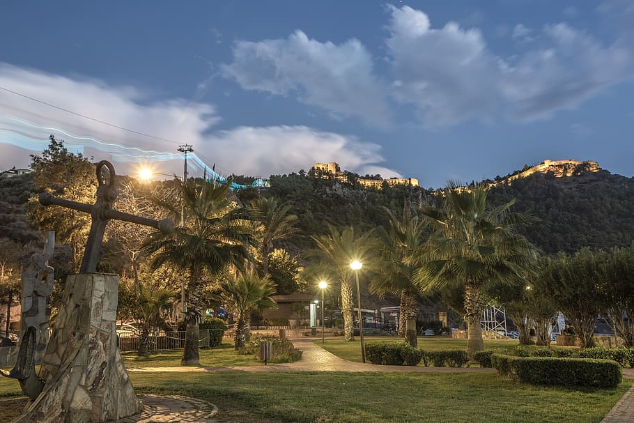 alanya, hrad, krocan, antalya, západ slunce, iskele, nebe, Pozadí, středomoří, kızılkule, Příroda