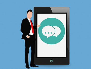 sms, social, mobile, tablet device, standing, businessman illustration, illustration., message, talk, chat, texting