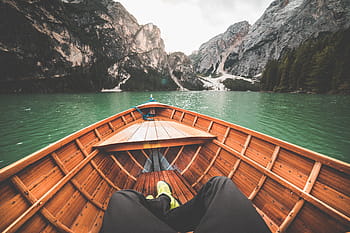perahu dayung, danau, musim gugur, perahu, danau braies, dolomit, hutan, FPV, lago di braies, kaki, manusia