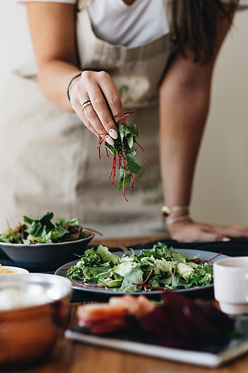 mempersiapkan, enak, sehat, makanan, sayuran, salad, bugar, vegan