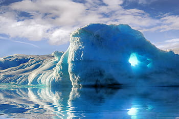 iceberg, ice, cold, sea, winter, sky, landscape, blue, 4k wallpaper