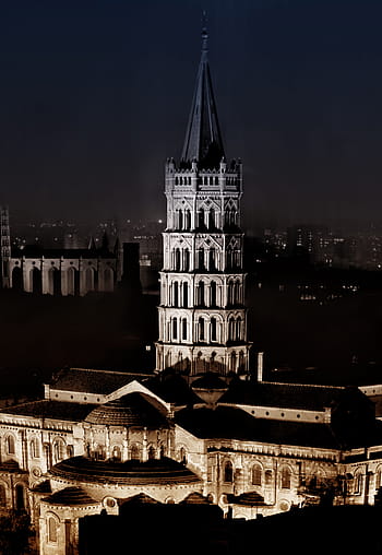 basilica, santo sernin, notte, -, Tolosa, Francia, antico, architettura, credenza, costruzione, Cattedrale