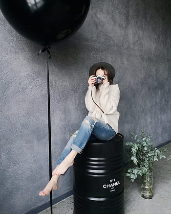 Modelka, fotograf, Fotoaparát, saze, objektiv, technologie, žena, ženský, dívka, lidé, Černá