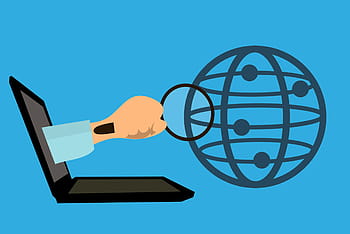 ilustrace, webové vyhledávání, zvětšování, sklenka, přenosný počítač, počítač., počítač, laptop, moderní, ks, technologie