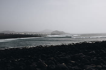 spiaggia, nero, grigio, isole, paesaggi, rocce, mare, riva, onde