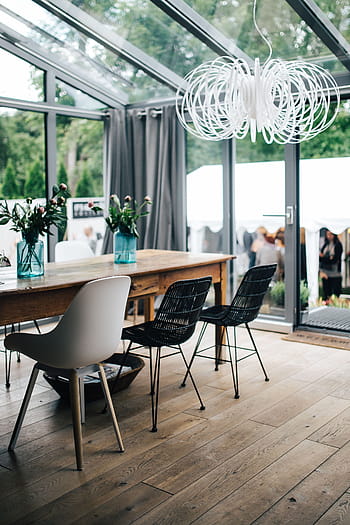moderno, interior, mesa de comedor, sillas, diseño de interiores, sala, hogar, mesa, madera, casa, mesa de madera