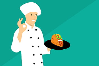 illustration, chef, tacos., taco, cartoon, kitchen, mexican, sombrero, man, cuisine, food