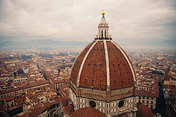 aereo, vista, sul tetto della basilica, Cattedrale di Firenze, architettura, Cattedrale, Chiesa, paesaggio urbano, colorato, attraversare, cupola