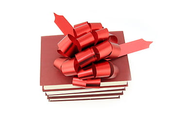 present, book, books, red, bow, isolated, decoration, bowing, anniversary, three-dimensiona, holiday