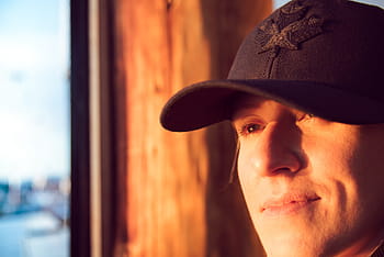 baseball cap, eyes, happy, maple leaf, smile, woman, gaze, sunset, warm