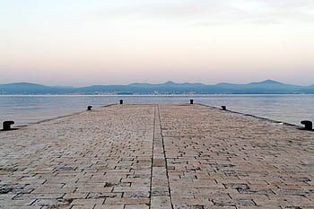 móló, víz, vízparton, reggel, hajnal, tenger, sivár, nyugodt, óceán, emelvény, leszállás