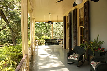 veranda, přední, Dům, Domov, vnější, dveře, obytný, nemovitost, vlastnictví, rezidence, terénní úpravy